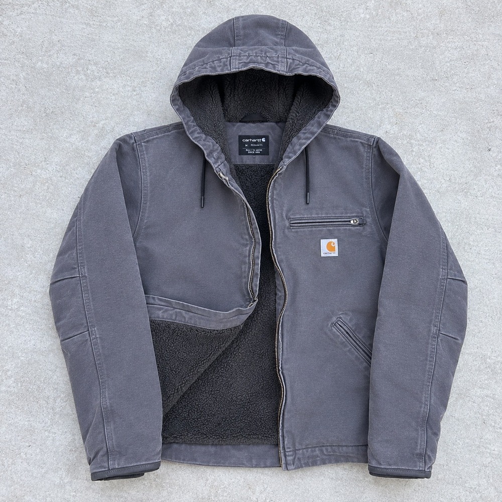 Carhartt Hooded Jacket Medium Grey Relaxed Fit OJ4392-M Sherpa Workwear Coat